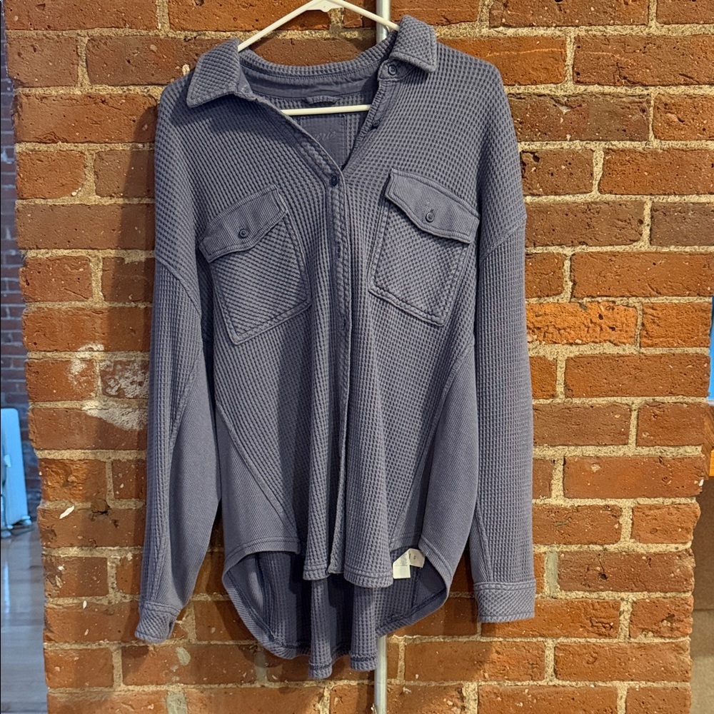 Aerie Indigo Knit Button-Up Top